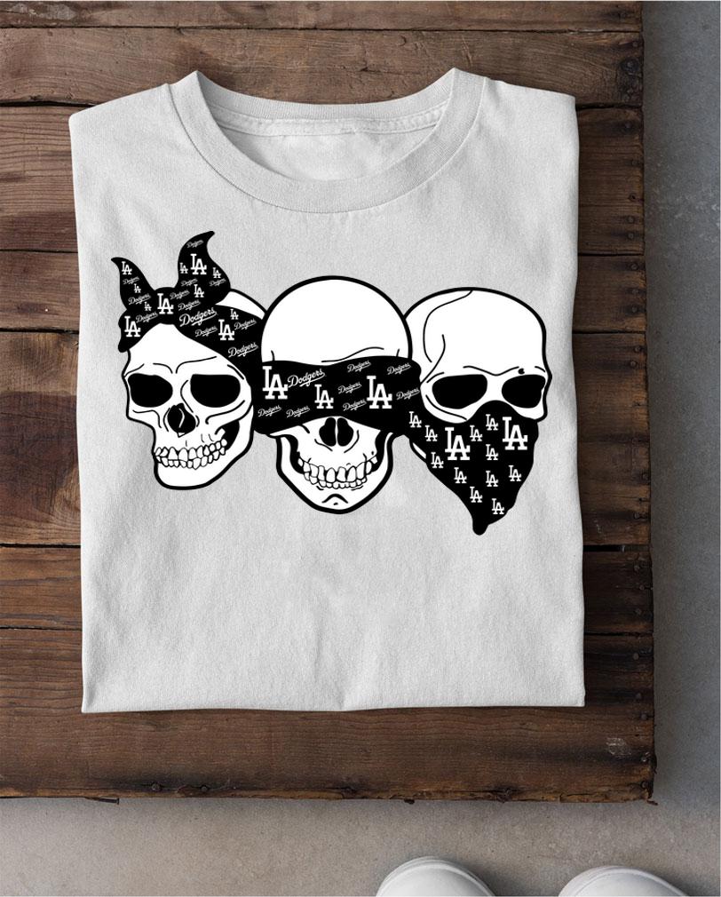 Awesome Skull head wearing bandana Los Angeles Dodgers t-shirt shirt