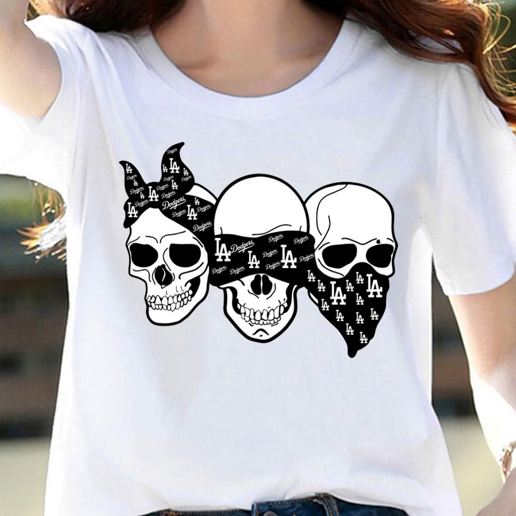 Awesome Skull head wearing bandana Los Angeles Dodgers t-shirt woman shirt