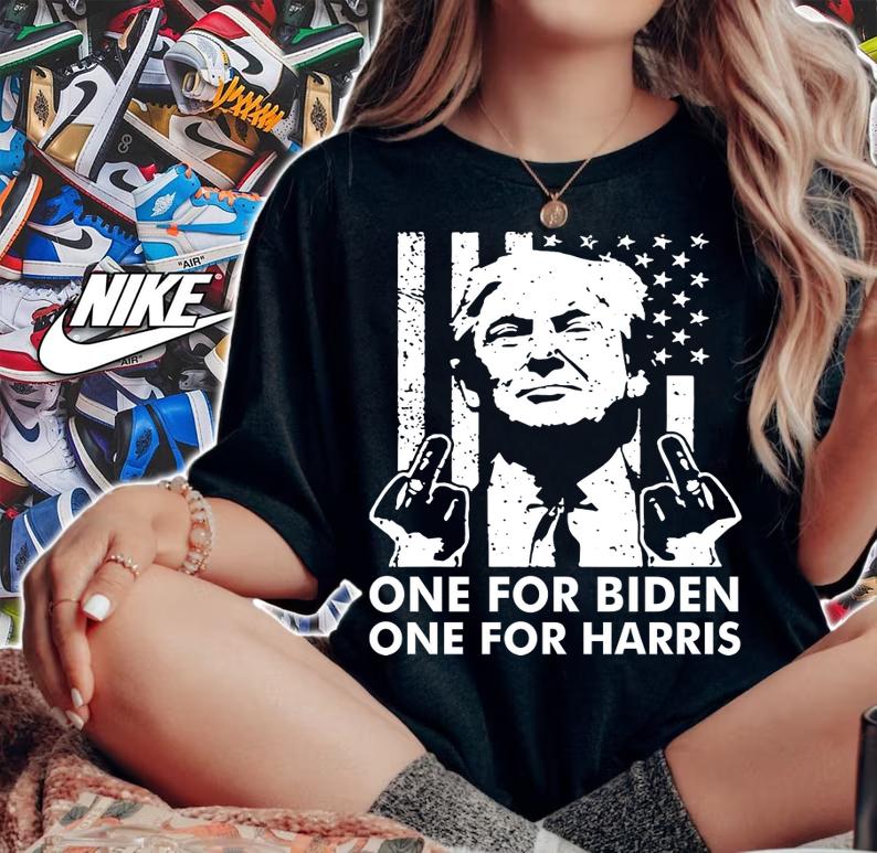 One for biden one for harris Trump Middle Finger American Flag Republican t-shirt woman shirt