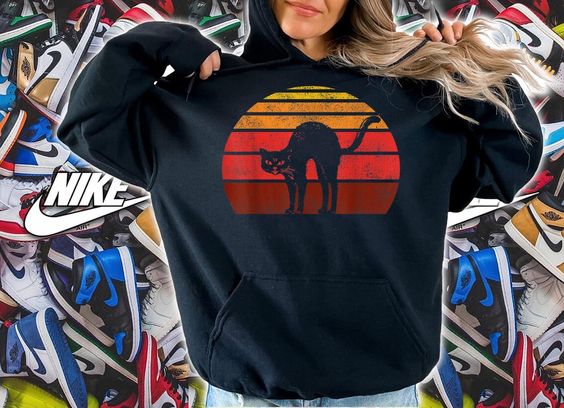 Top Vintage Halloween Retro Black Cat t-shirt hoodie