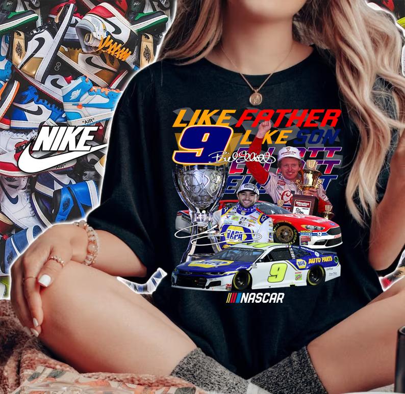 Like Father Like Son Chase Elliott Bill Elliott Nascar Signatures t-shirt woman shirt