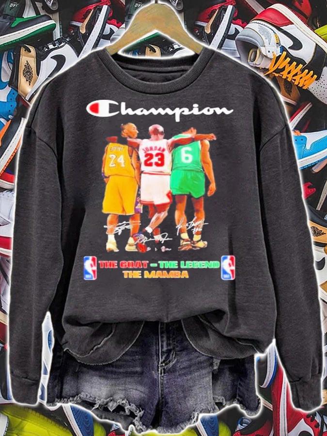 Champion The Mamba Kobe Bryant The Goat Michael Jordan And The Legend Bill Russell Signatures Shirt t-shirt