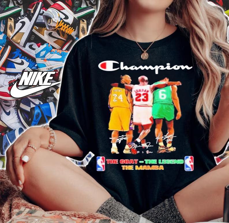 Champion The Mamba Kobe Bryant The Goat Michael Jordan And The Legend Bill Russell Signatures Shirt t-shirt