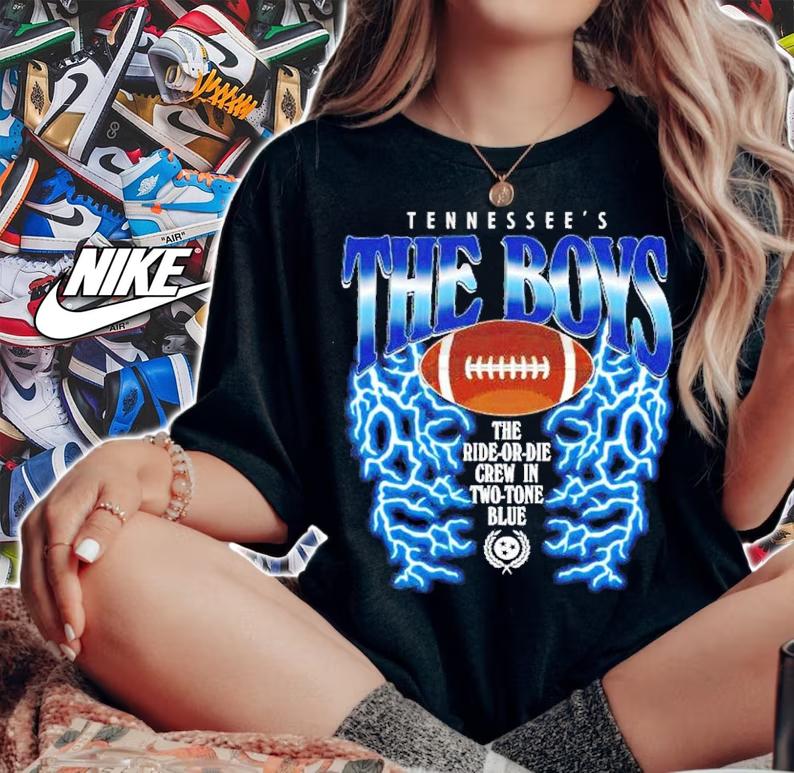 Tennessee's The Boys The ride or die crew in two tone blue College Football Lightning shirt t-shirt