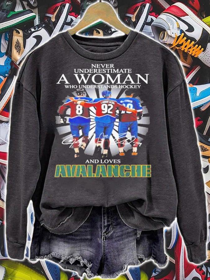 Never Underestimate A Woman Who Understands Hockey And Loves Avalanche Signatures 2022 T-Shirt t-shirt