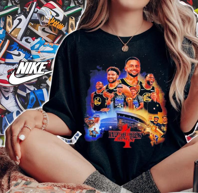 Warriors 4 Rings Mix Stranger Things Champions 2022 Golden State Warriors T-Shirt t-shirt