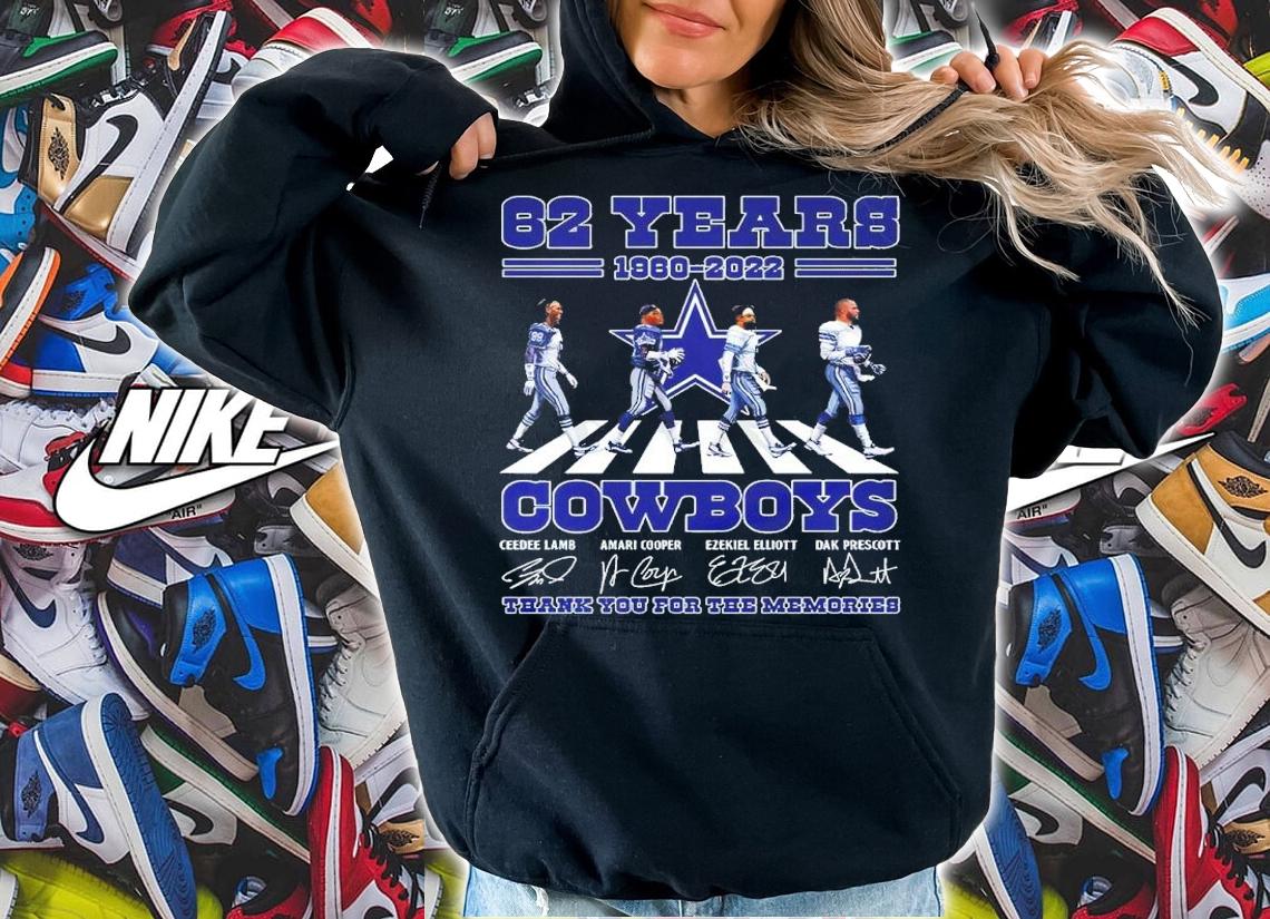 62 Years 1960-2022 Cowboys Abbey Road Signatures Thank You For The Memories Shirt t-shirt
