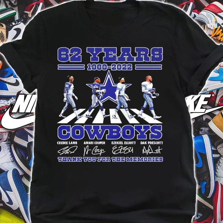 62 Years 1960-2022 Cowboys Abbey Road Signatures Thank You For The Memories Shirt t-shirt
