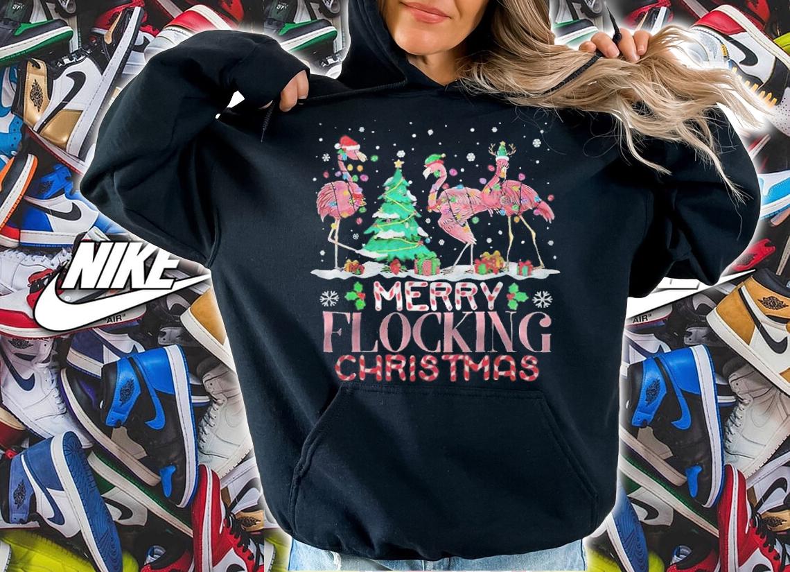 Beautiful Merry flocking Christmas Flamingo T-shirt t-shirt