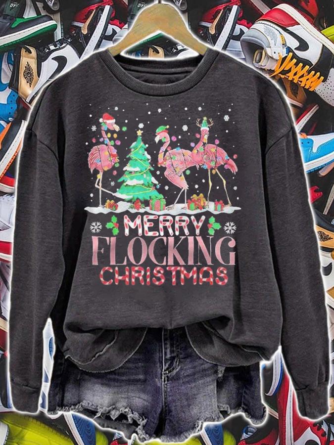 Beautiful Merry flocking Christmas Flamingo T-shirt t-shirt