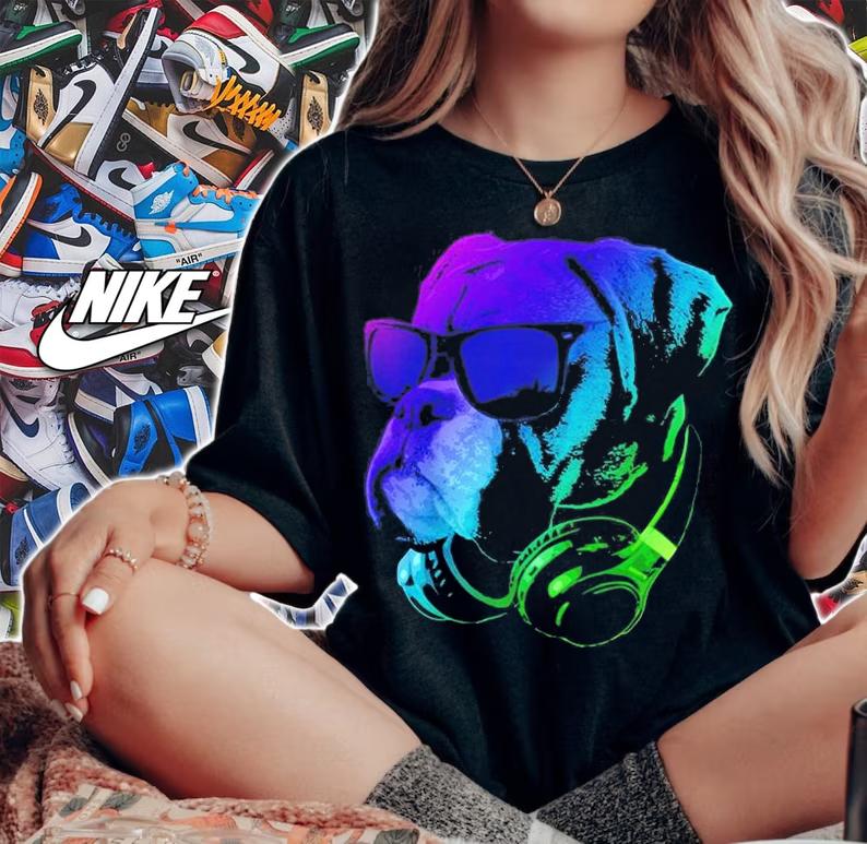 Boxer Dog With Sunglasses And Headphones T-Shirt t-shirt woman shirt