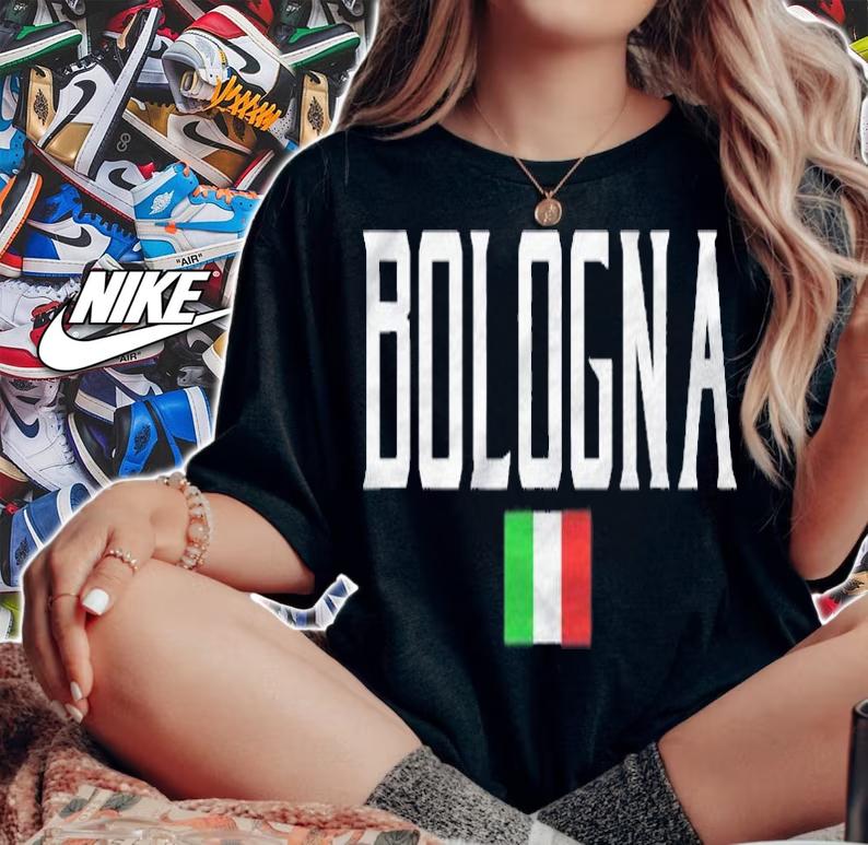 Bologna Italy Flag Vintage White Text Shirt t-shirt woman shirt
