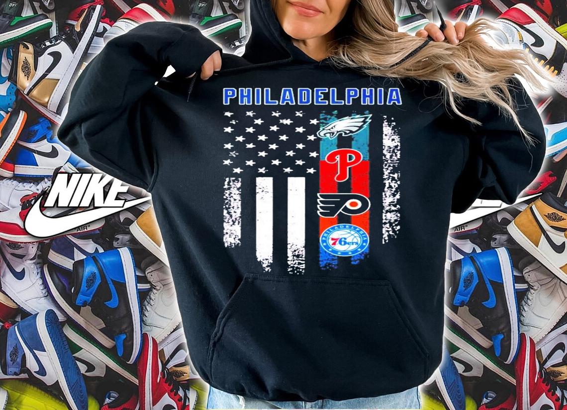 Philadelphia Eagles Phillies Flyers 76ers American flag shirt t-shirt