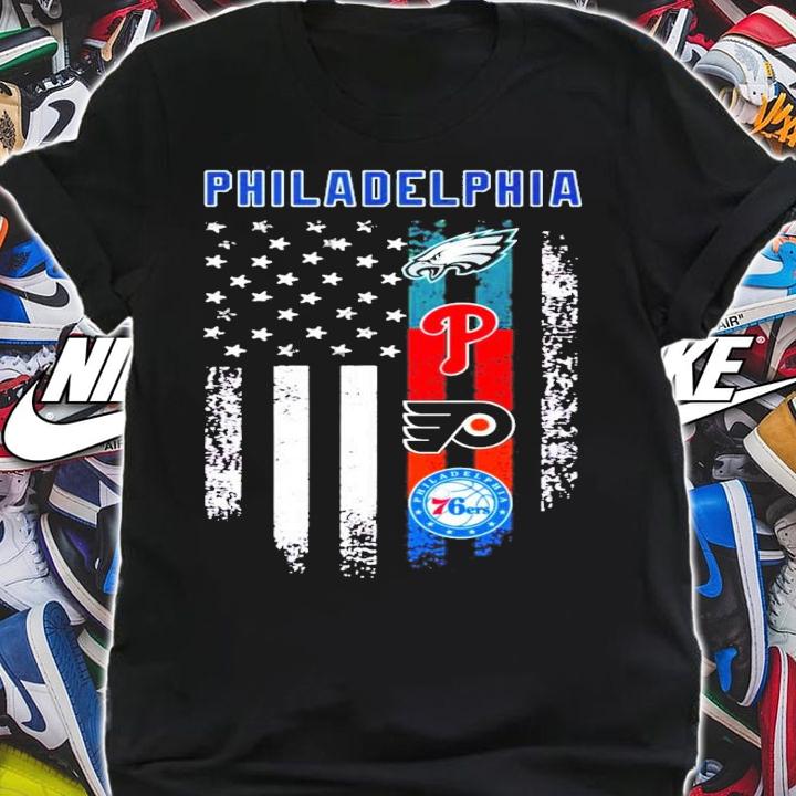 Philadelphia Eagles Phillies Flyers 76ers American flag shirt t-shirt