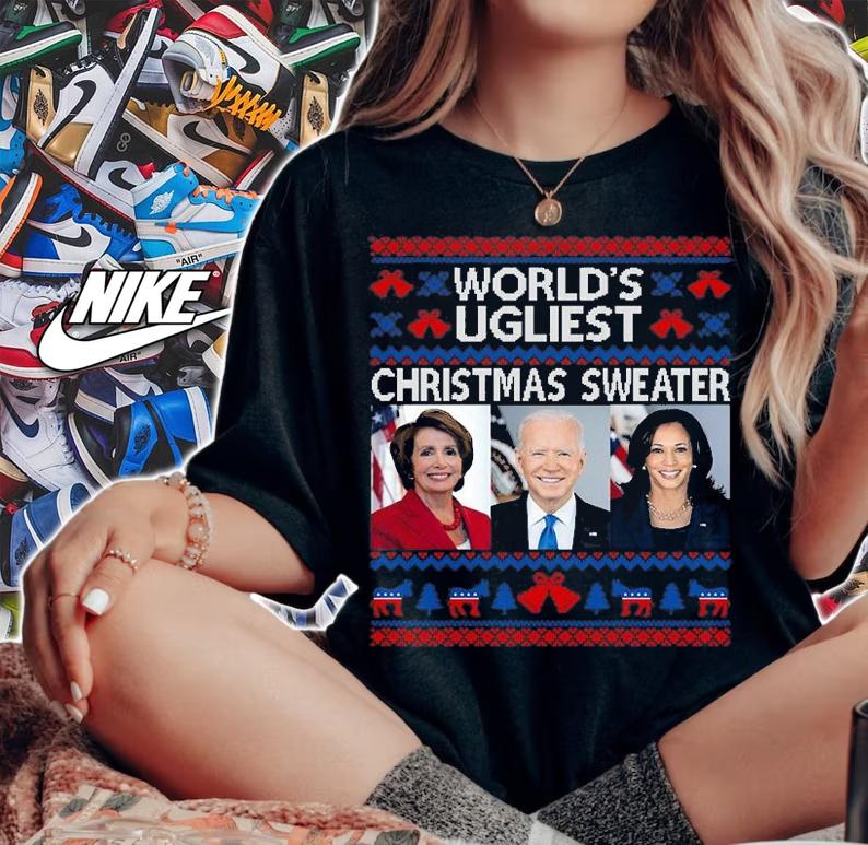 Santa Joe Biden Nancy Kamala Harris World Ugliest Christmas T-Shirt t-shirt