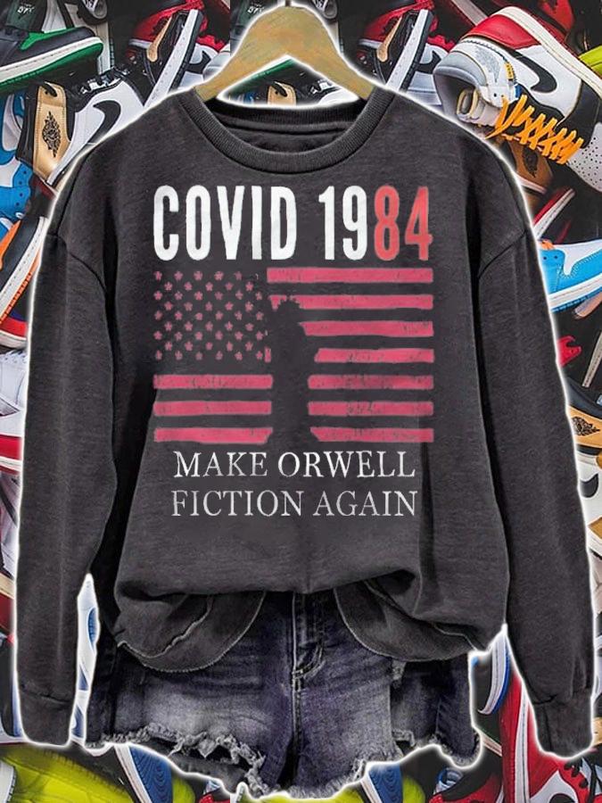 Covid 1984 Make Orwell Fiction Again USA Flag T-Shirt t-shirt