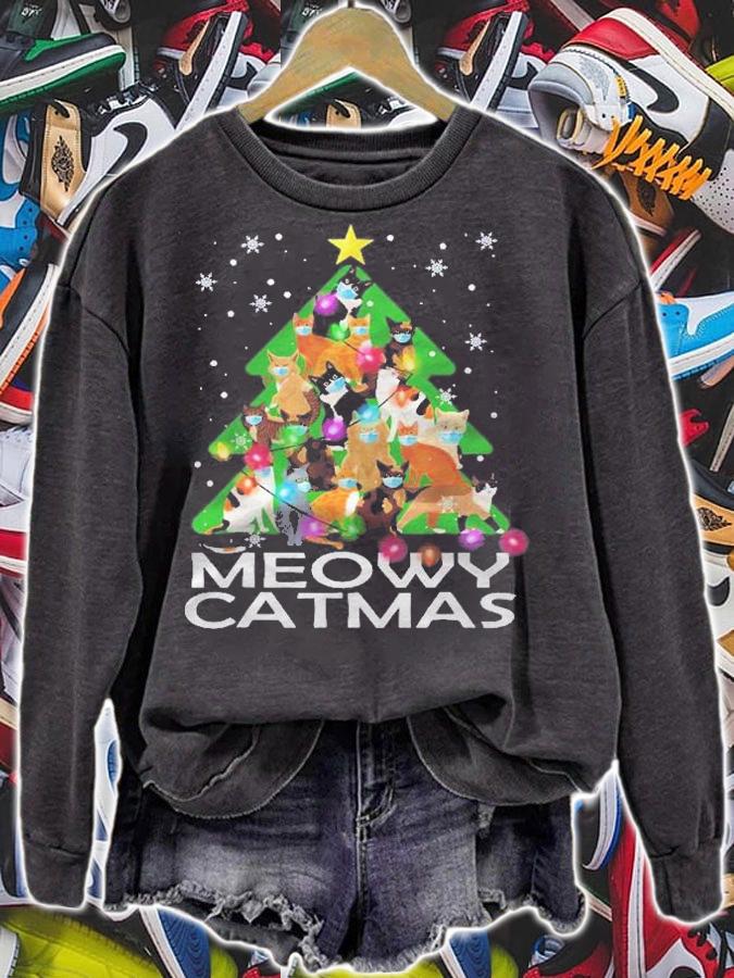 Meowy Catmas Christmas Tree Cats Wear Mask Xmas Cat Lover Shirt t-shirt