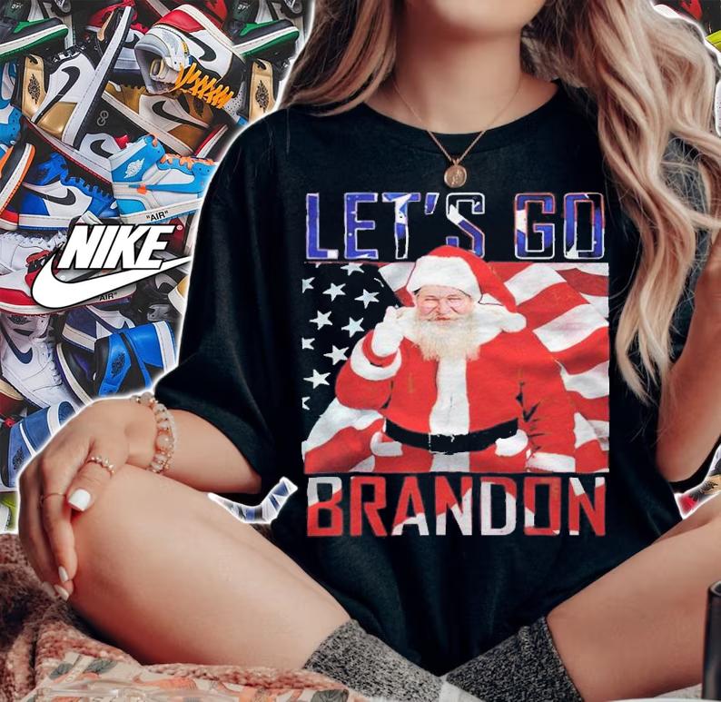 Santa Claus good let's go Brandon American flag Christmas T-shirt t-shirt woman shirt