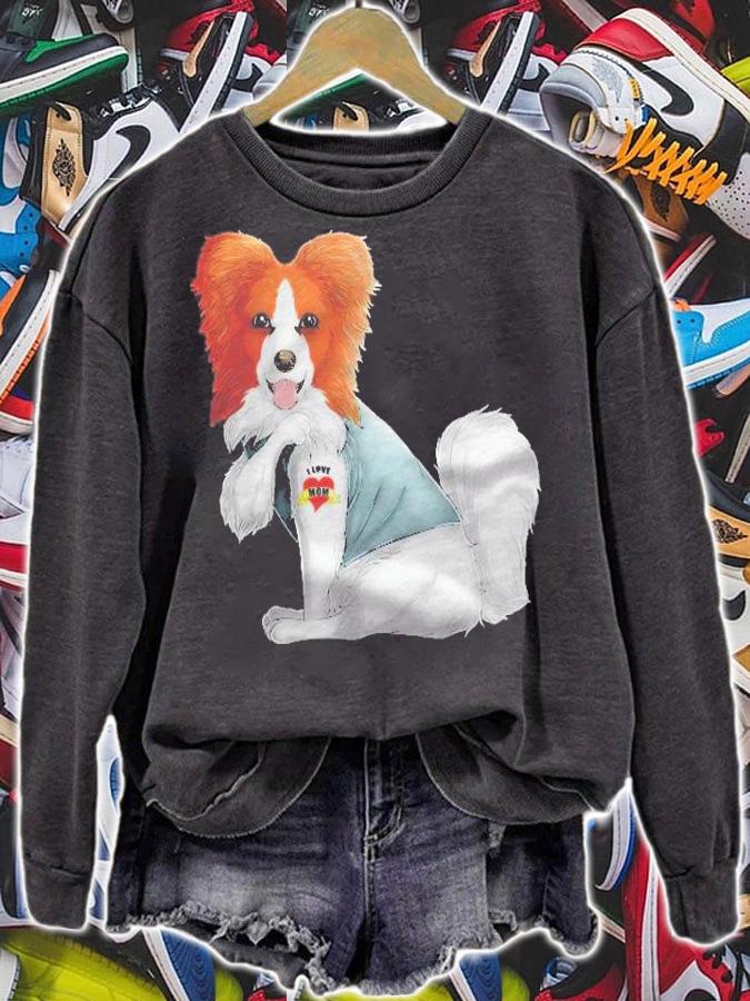 Papillon I Love Mom Tattoo Dog Shirt Funny Mothers Day Gift Shirt t-shirt sweatshirt