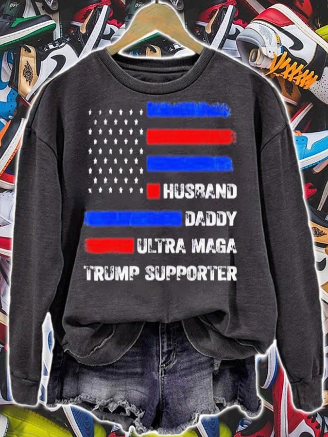 Husband Daddy Ultra Maga Trump Supporter US Flag Shirt