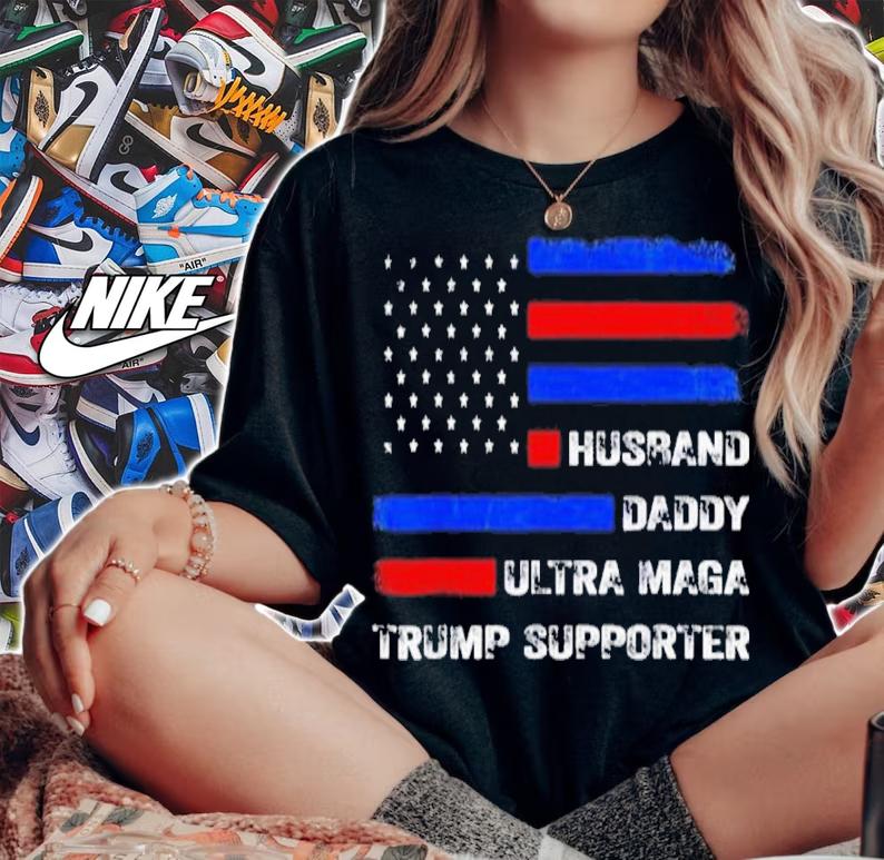 Husband Daddy Ultra Maga Trump Supporter US Flag Shirt