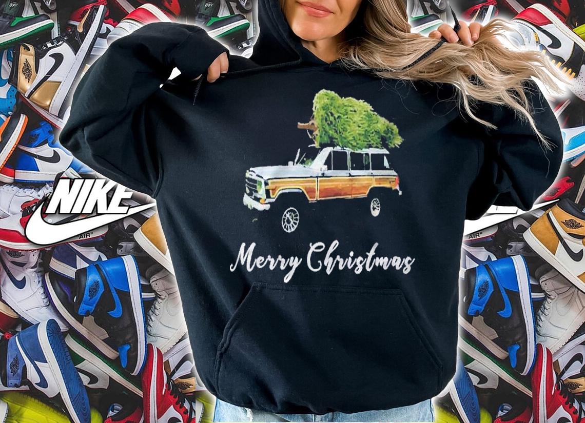 Womens Vintage Surf Wagon Xmas Merry Christmas Tree On A Truck Shirt hoodie