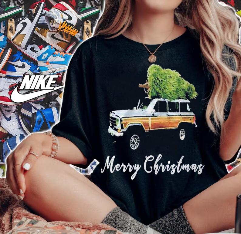 Womens Vintage Surf Wagon Xmas Merry Christmas Tree On A Truck Shirt woman shirt
