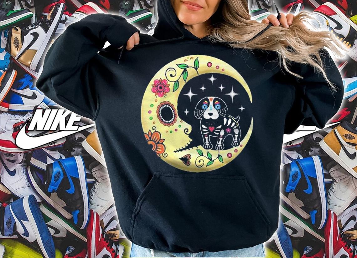 Dog & Moon Sugar Skull Dia De Los Muertos Day Of Dead Funny Shirt hoodie