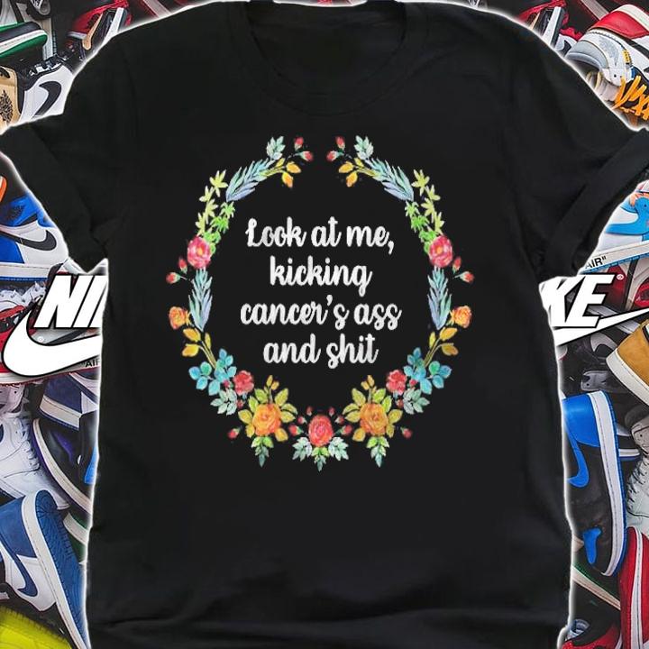 Womens Look At Me Kicking Cancers Ass Funny Breast Cancer T-shirt