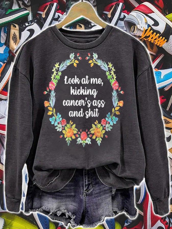 Womens Look At Me Kicking Cancers Ass Funny Breast Cancer T-shirt