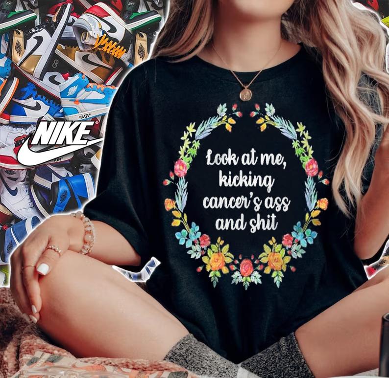 Womens Look At Me Kicking Cancers Ass Funny Breast Cancer T-shirt