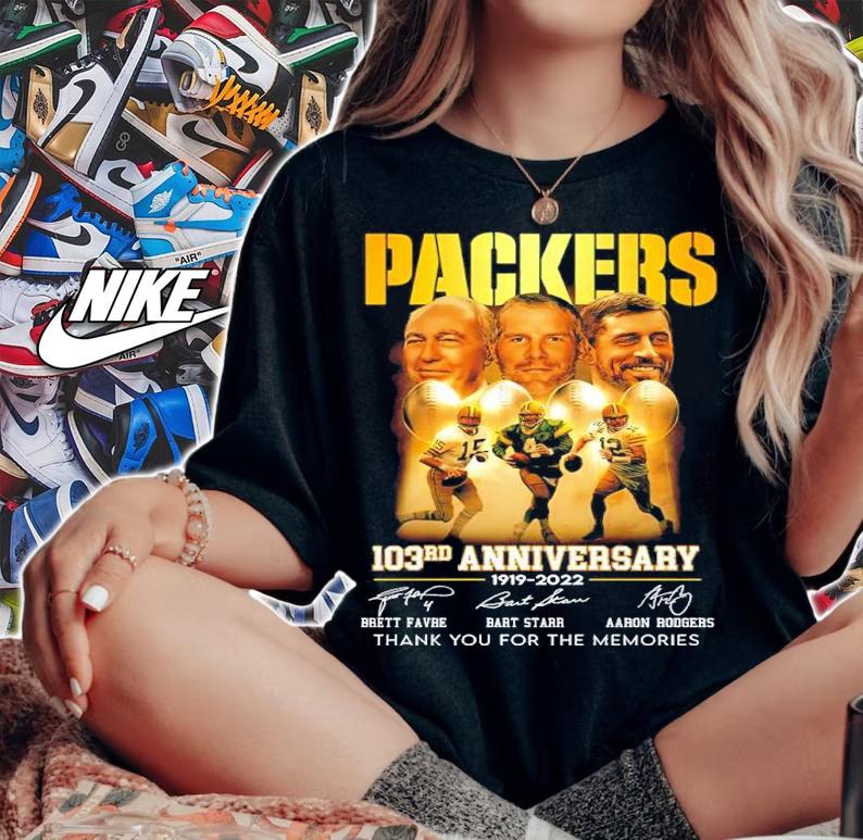 Green Bay Packers 103rd Anniversary 1919-2022 Signatures Thank You For The Memories Shirt woman shirt