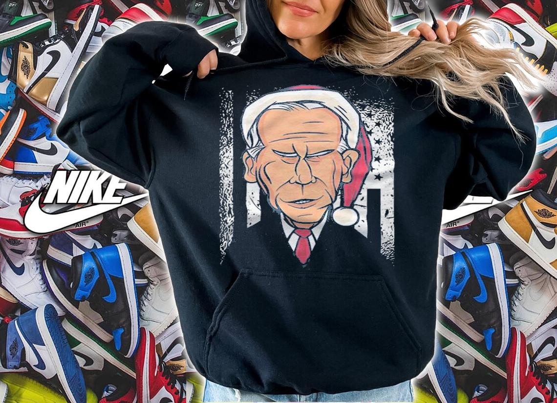 Premium funny Joe Biden Wearing A Santa Hat USA Flag Christmas T-Shirt hoodie