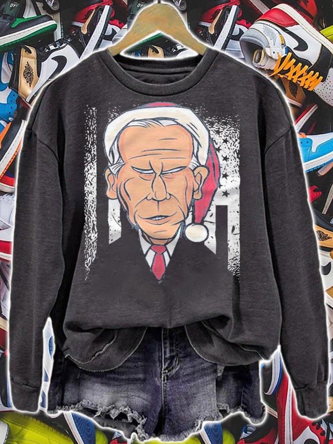 Premium funny Joe Biden Wearing A Santa Hat USA Flag Christmas T-Shirt sweatshirt