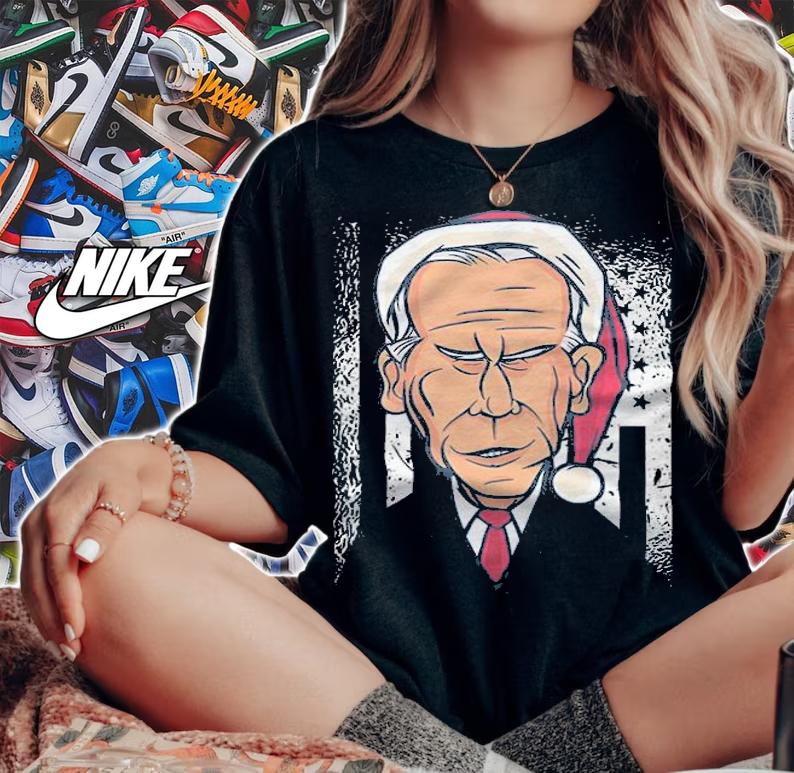 Premium funny Joe Biden Wearing A Santa Hat USA Flag Christmas T-Shirt woman shirt
