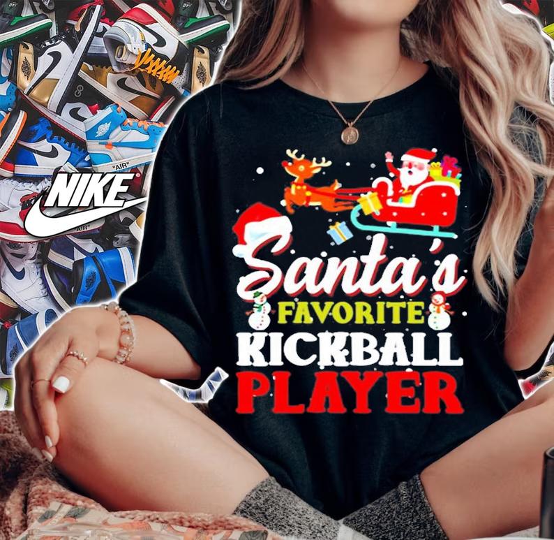 Santas Favorite Kickball Player Christmas Pajamas Gifts T-Shirt woman shirt