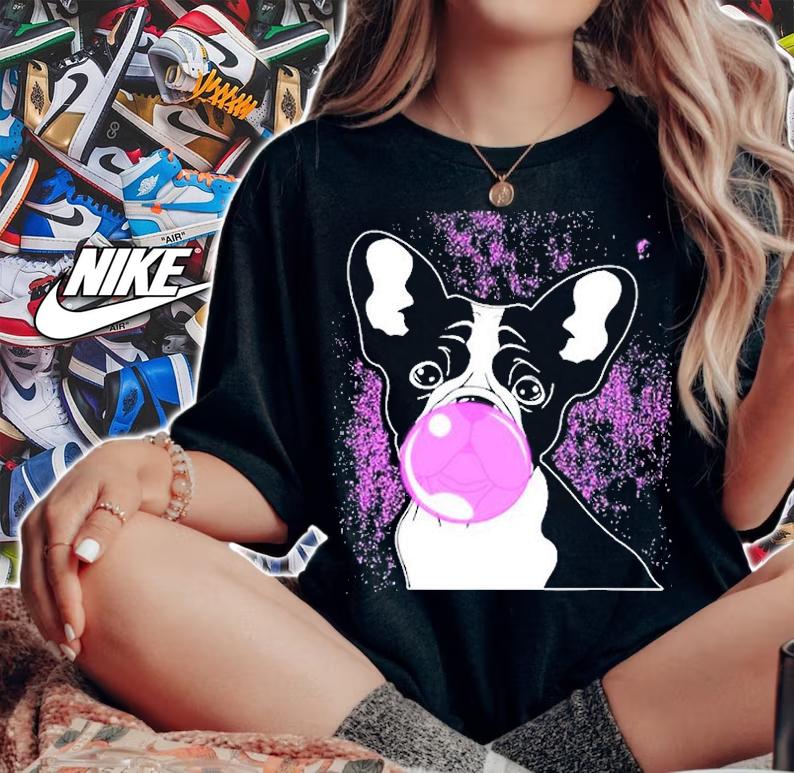 Cute French Bulldog Frenchie Lover Blowing Bubblegum T-Shirt woman shirt