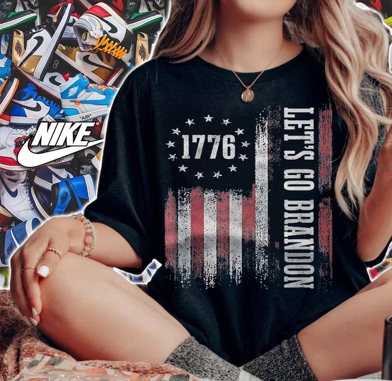 Hot 1776 Let's Go Brandon USA Flag Vintage T-Shirt