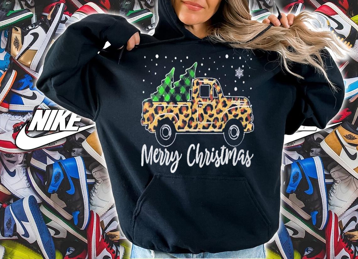 Merry Christmas Leopard Farm Truck Tree Mens Womens Pajama Shirt hoodie