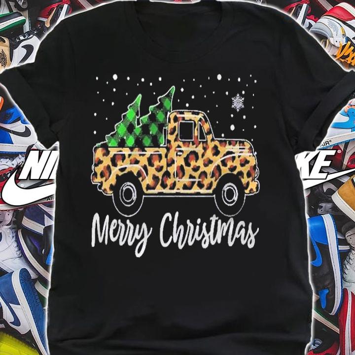 Merry Christmas Leopard Farm Truck Tree Mens Womens Pajama Shirt shirt