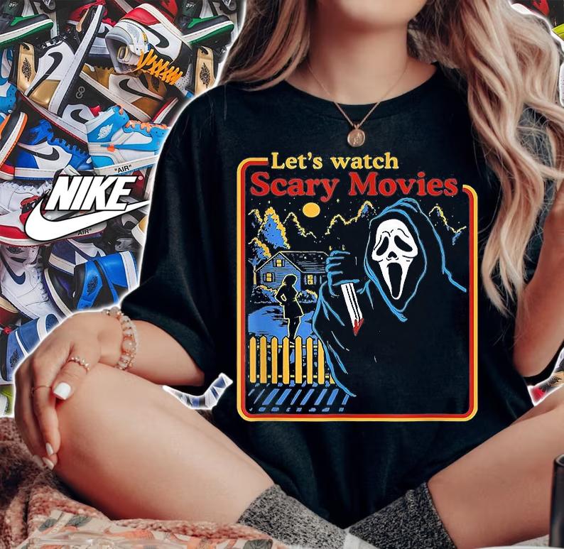 Let's Watch Scary Movies Scream Horror T-Shirt woman shirt