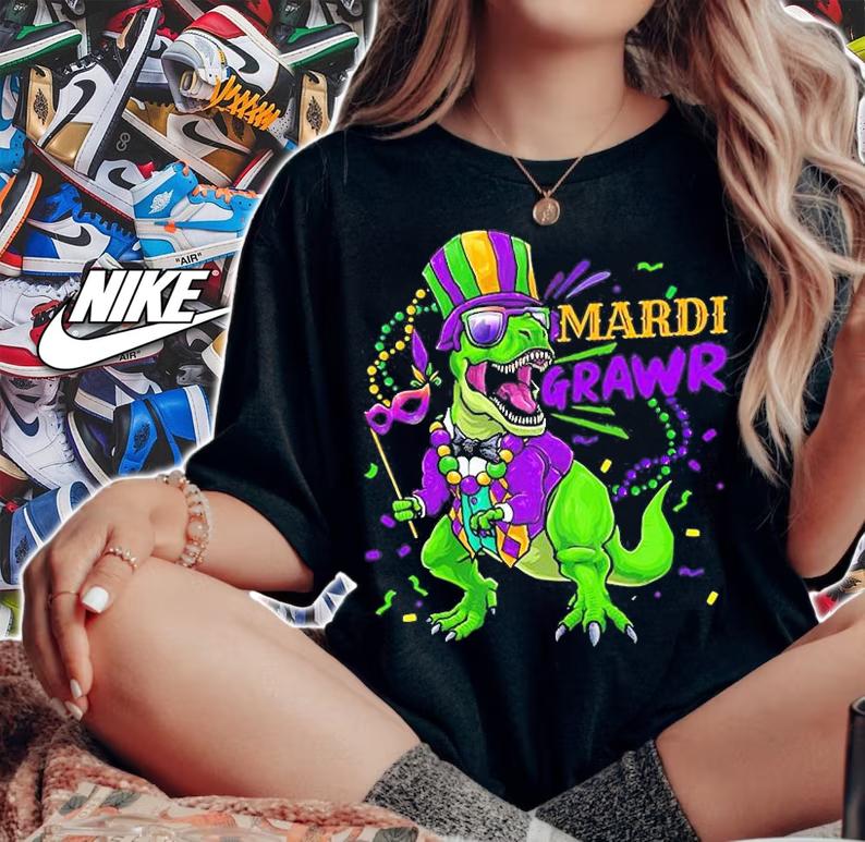 Mardi Gras Dinosaur T Rex T-Shirt woman shirt