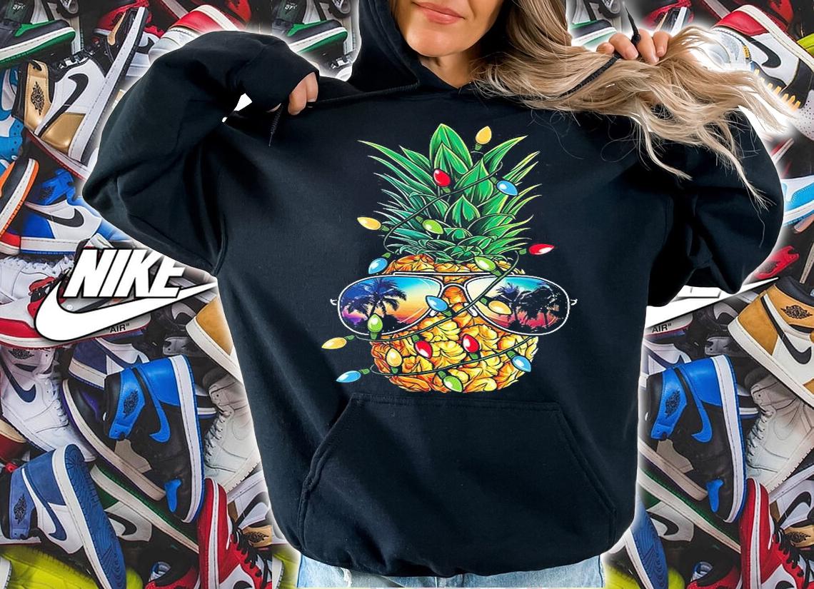 Pineapple Christmas Tree Lights Xmas Men Gifts Sunglasses T-Shirt hoodie