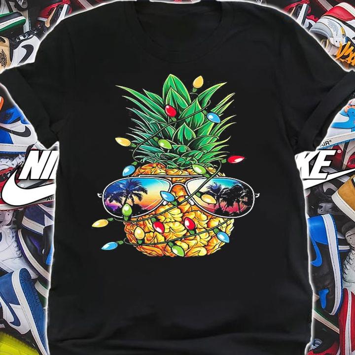 Pineapple Christmas Tree Lights Xmas Men Gifts Sunglasses T-Shirt shirt