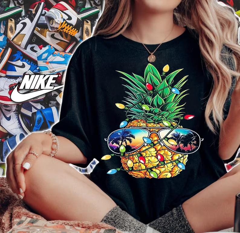 Pineapple Christmas Tree Lights Xmas Men Gifts Sunglasses T-Shirt woman shirt