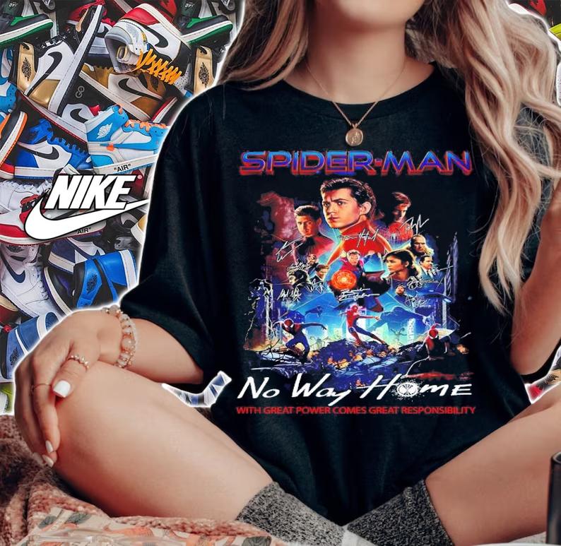Spider-Man No Way Home With Great Power Comes Great Responsibility Signatures Shirt woman shirt
