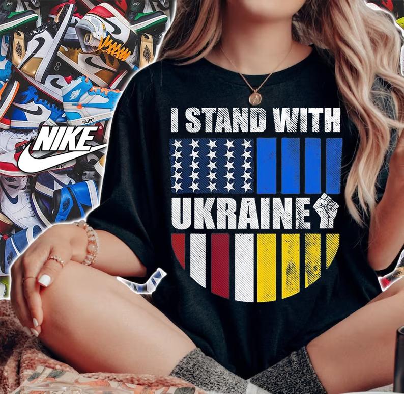 Support Ukraine Ukrainian Flag ,I Stand With Ukraine USA Flag T-Shirt woman shirt