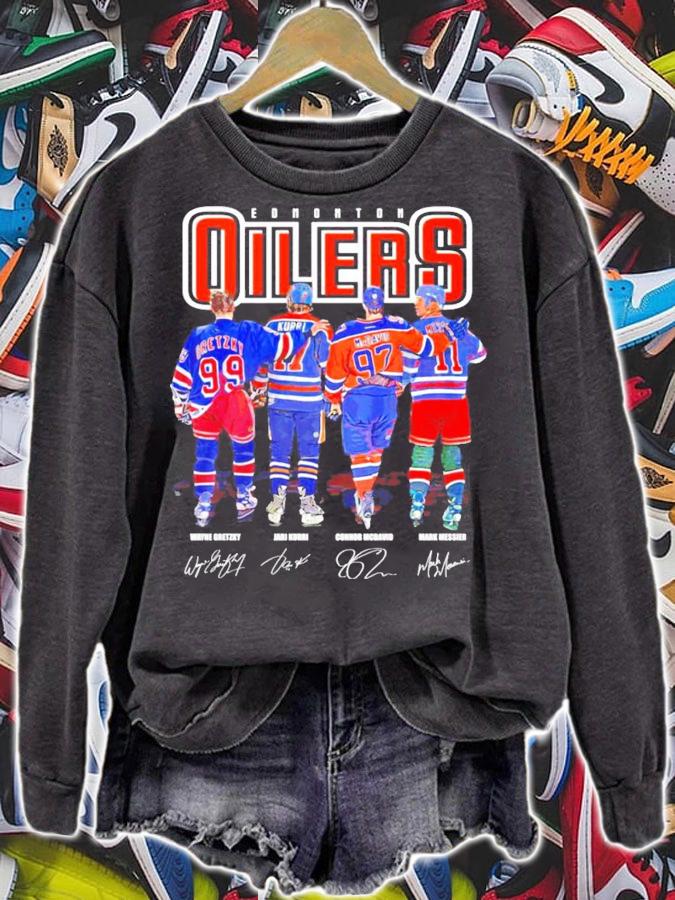 Edmonton Oilers Wayne Gretzky Jari Kurri Connor McDavid Mark Messier signatures shirt sweatshirt