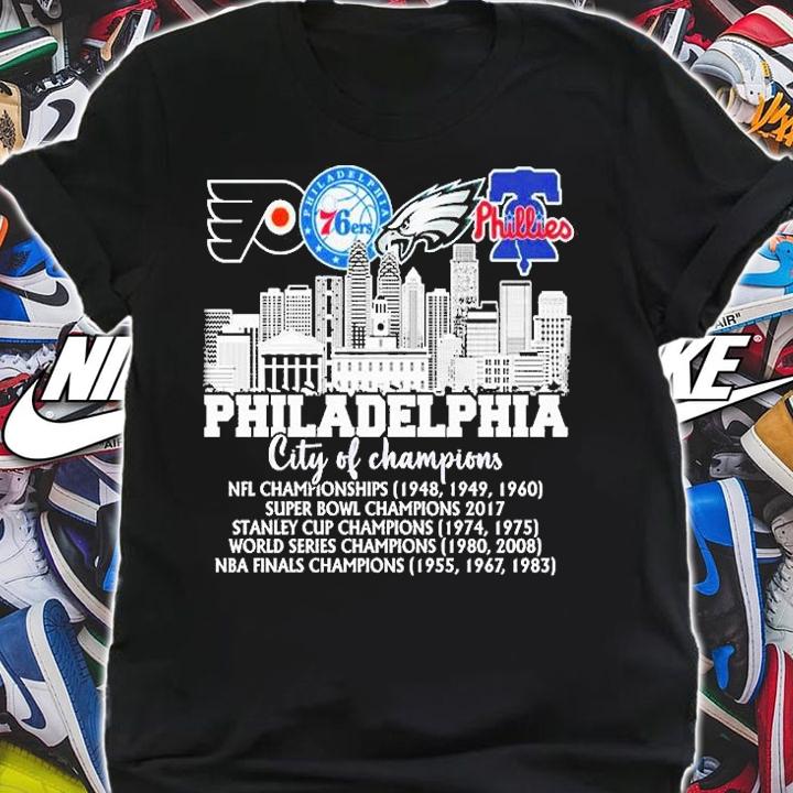 Philadelphia Flyers Philadelphia 76ers Philadelphia Eagles Philadelphia Phillies Philadelphia City Of Champions 2022 T-Shirt