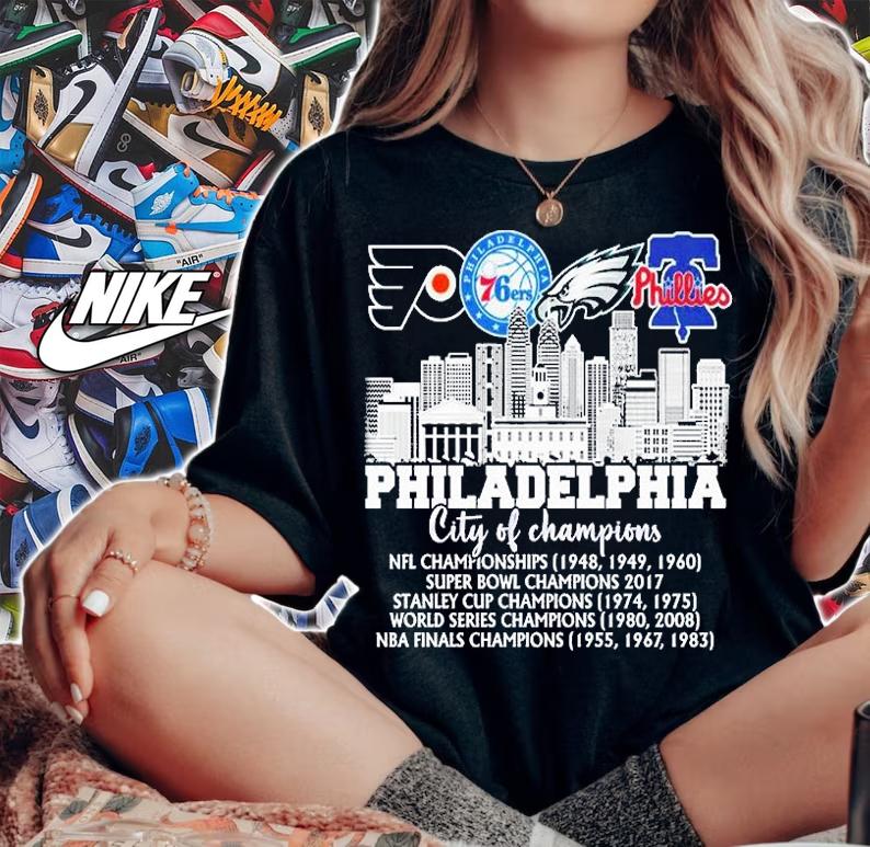 Philadelphia Flyers Philadelphia 76ers Philadelphia Eagles Philadelphia Phillies Philadelphia City Of Champions 2022 T-Shirt